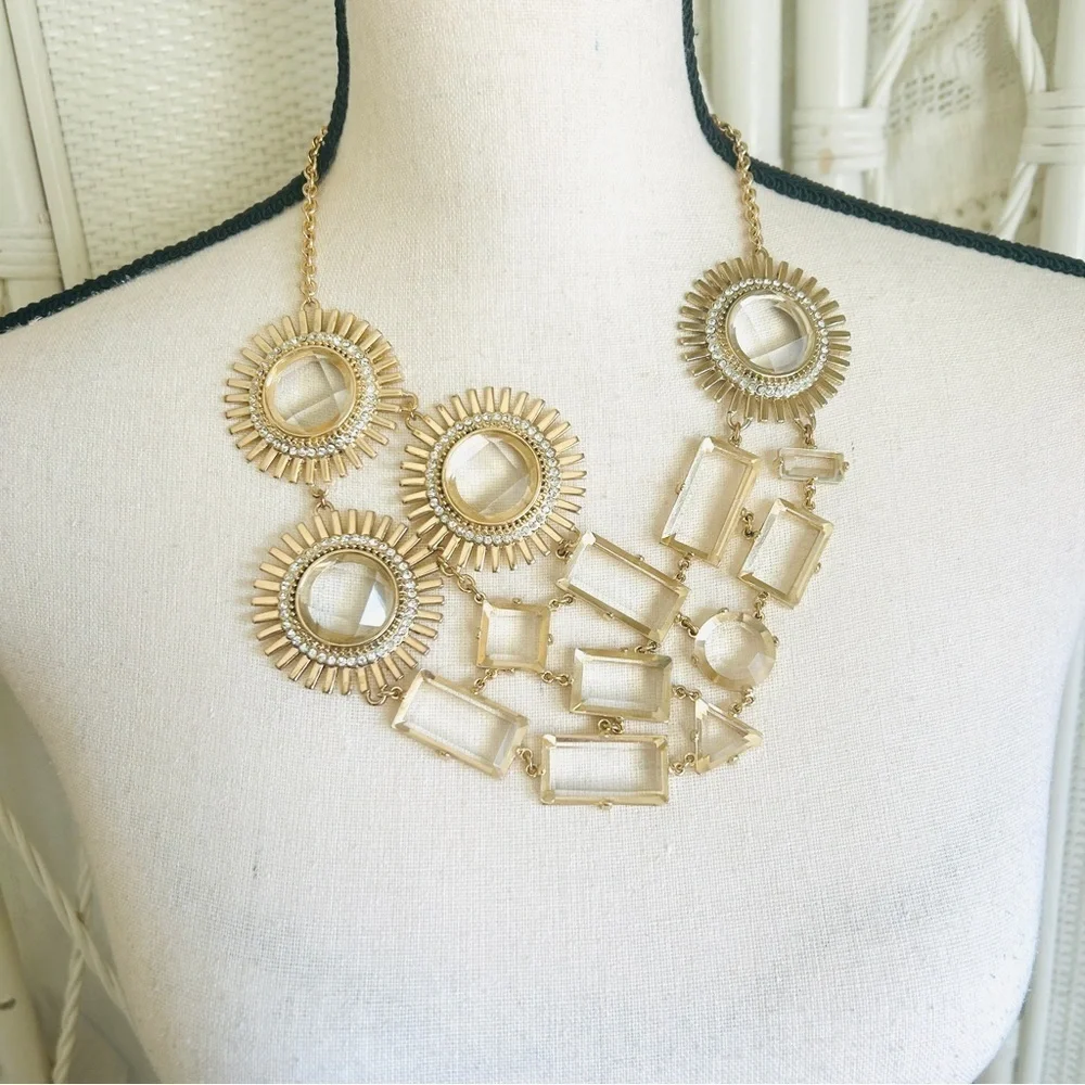 kate spade Lorelei Necklace Gold and Clear Sunburst Facted Stones Statement